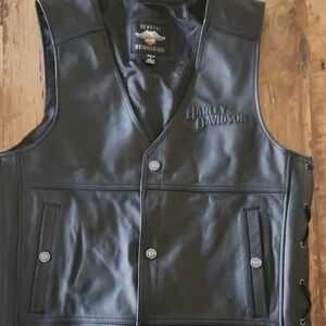 Harley-Davidson Black Leather Vest with Embossed Logo